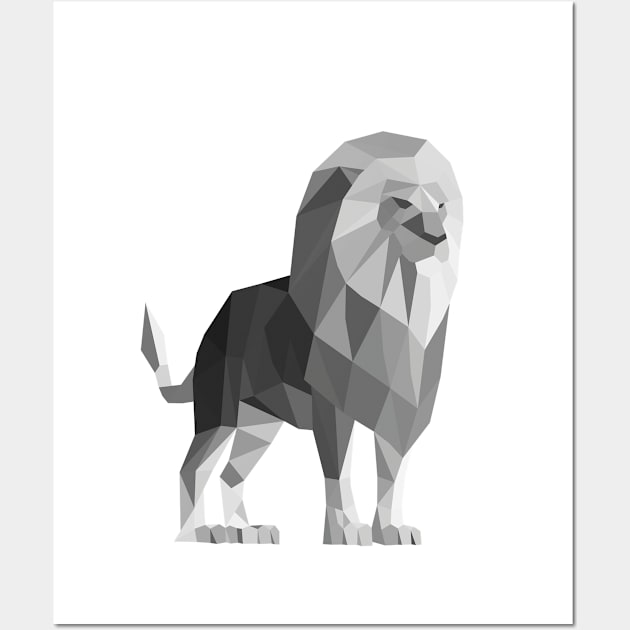 Grey Geometric Lion Wall Art by shaldesign